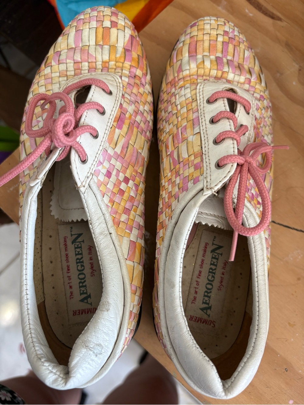 Women’sll' Woven Pink & Yellow Lace-Up Shoes